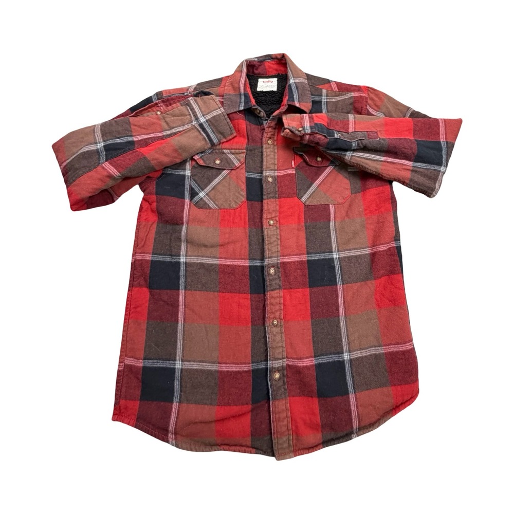 Levi's Flannel Shirt Jacket Mens Small Red Plaid Sherpa Lined Cotton Workwear - Picture 10 of 11